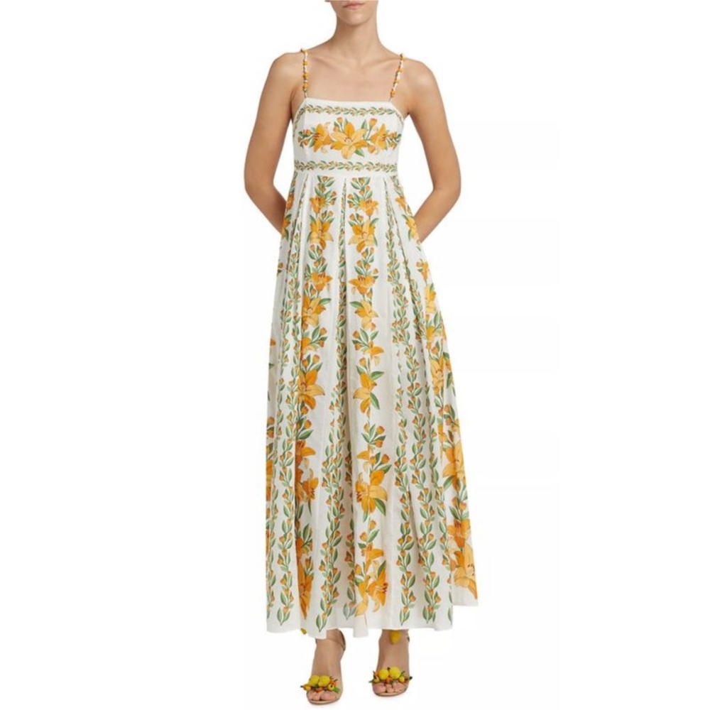 NWT Farm Rio Womens Tropical Lightness Maxi Dress Off White Yellow floral - Picture 3 of 12